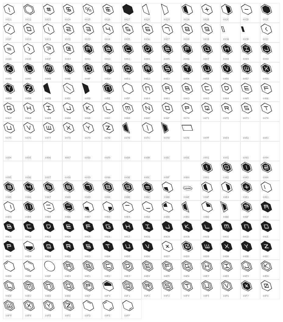 HEX:gon Leftalic Character Map
