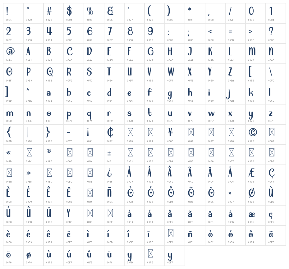 HEYLOVE Character Map