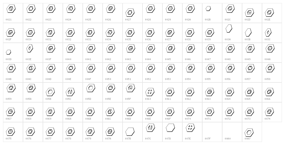 HeXkEy 3D Italic Character Map