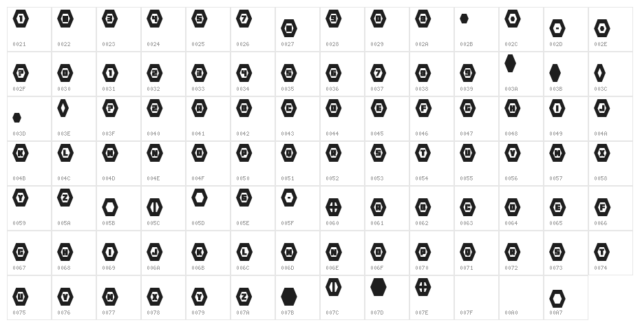 HeXkEy Condensed Character Map