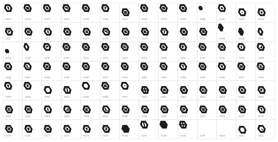 HeXkEy Leftalic Character Map