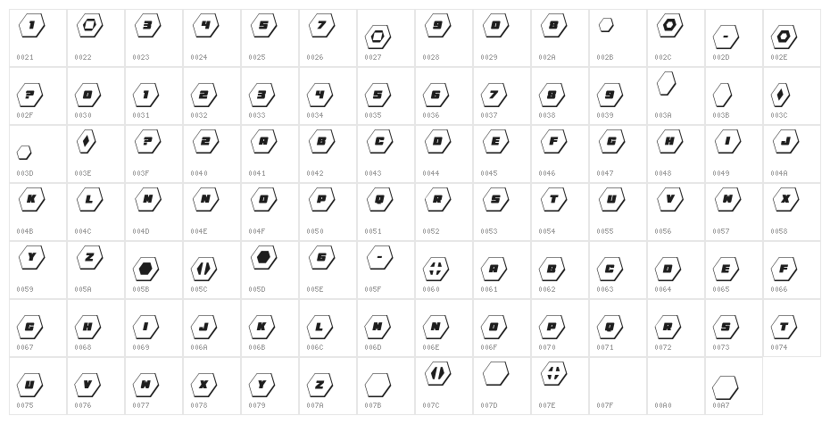 HeXkEy Solid 3D Italic Character Map