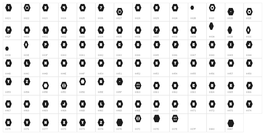 HeXkEy Solid Condensed Character Map