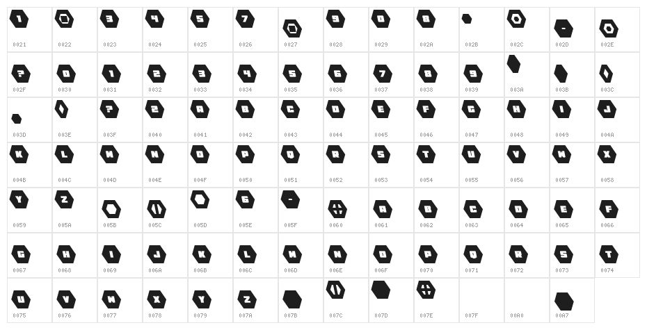 HeXkEy Solid Leftalic Character Map