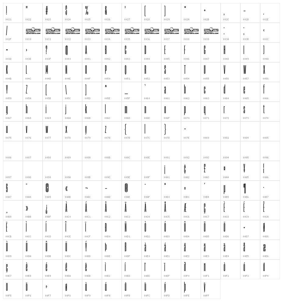 Heading Now Trial 05 Medium Character Map