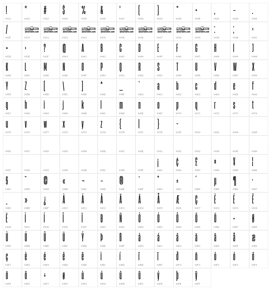 Heading Now Trial 15 Medium Character Map