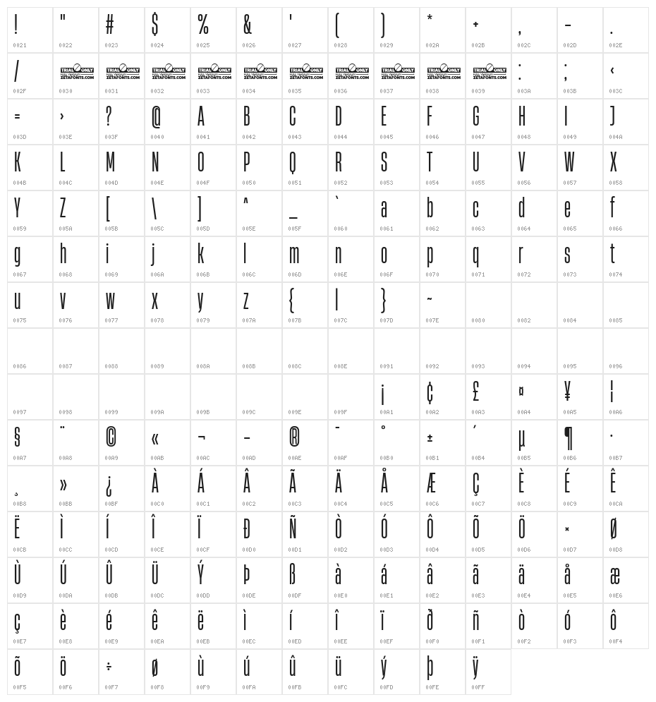 Heading Now Trial 24 Regular Character Map