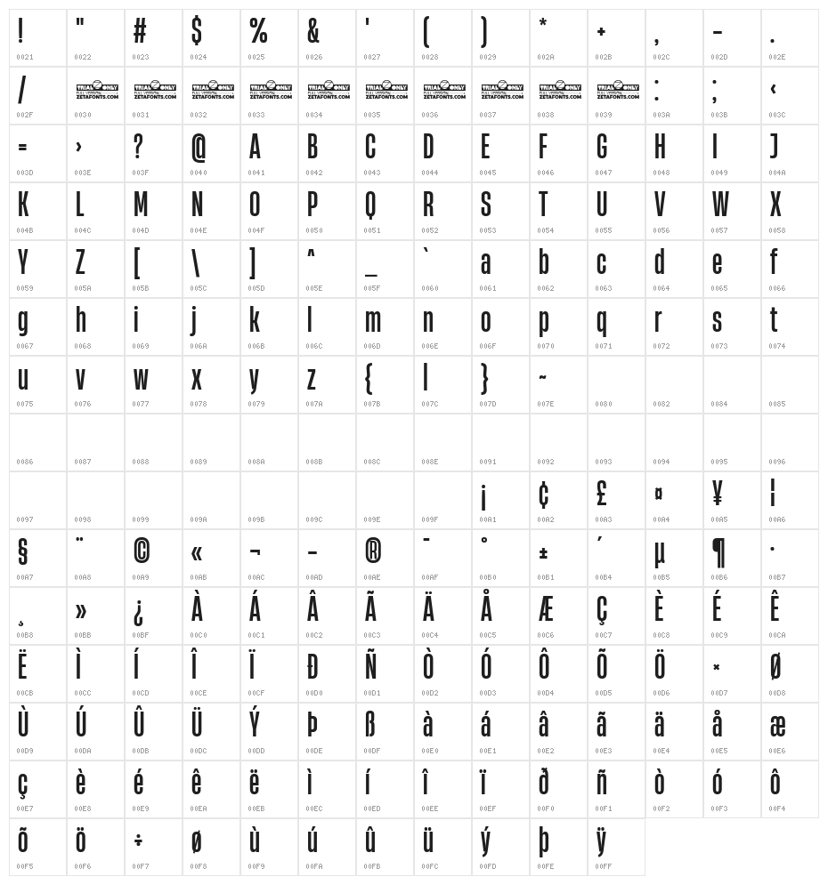 Heading Now Trial 35 Medium Character Map