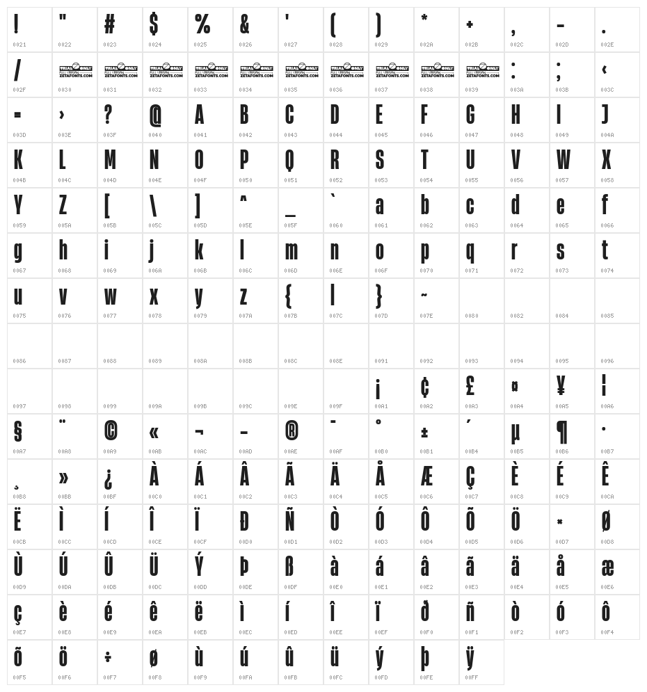 Heading Now Trial 37 Extrabold Character Map