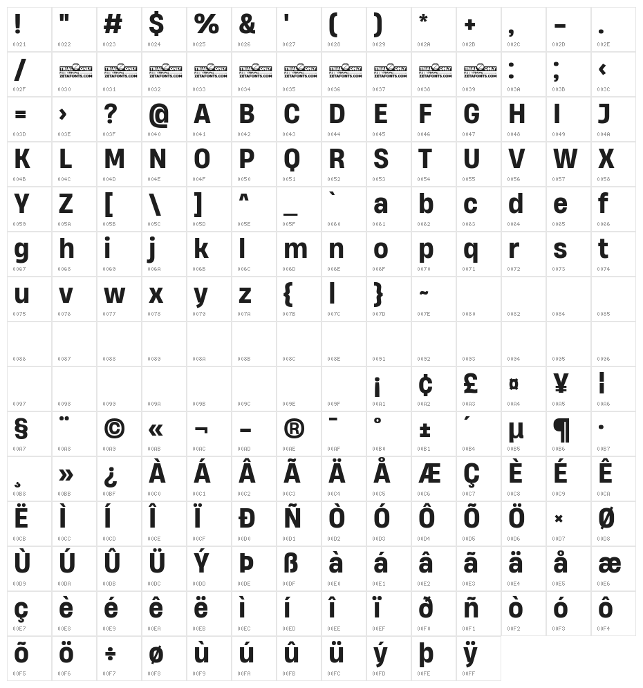 Heading Now Trial 65 Medium Character Map
