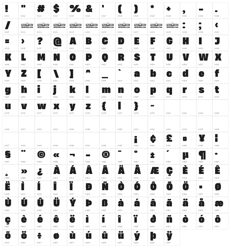 Heading Now Trial 68 Heavy Character Map