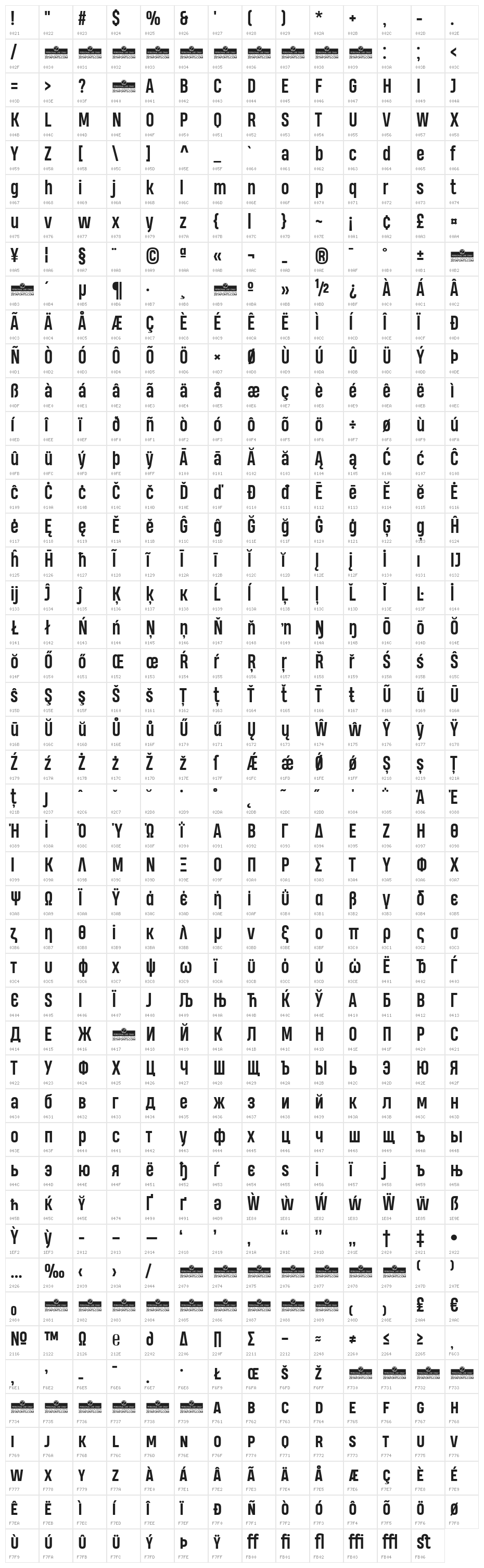 Heading Pro Trial Bold Character Map