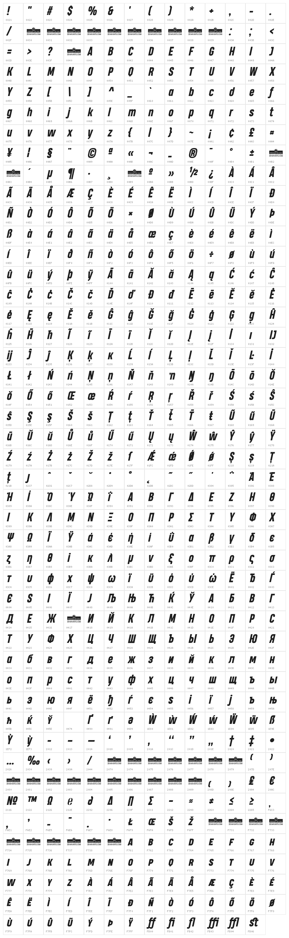 Heading Pro Trial ExtraBold Italic Character Map