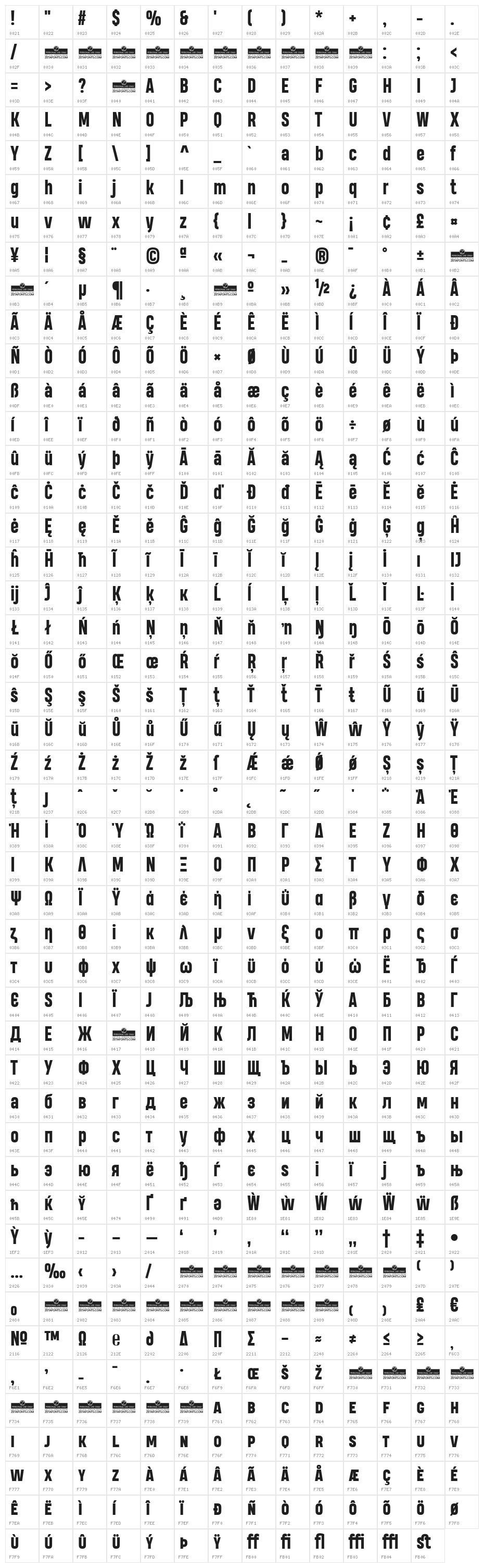 Heading Pro Trial ExtraBold Character Map