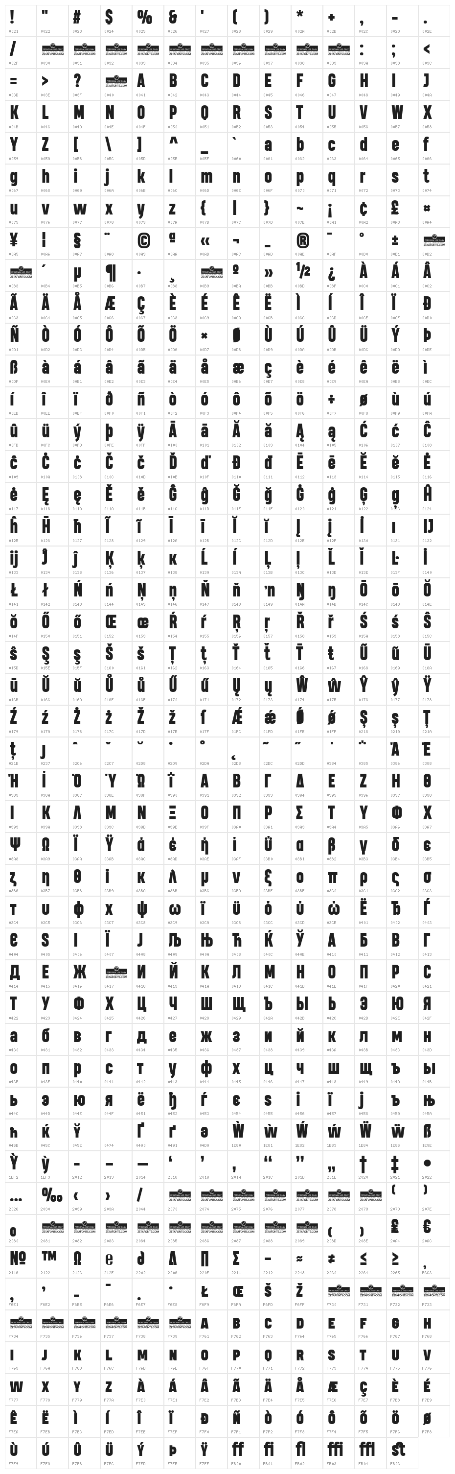 Heading Pro Trial Heavy Character Map