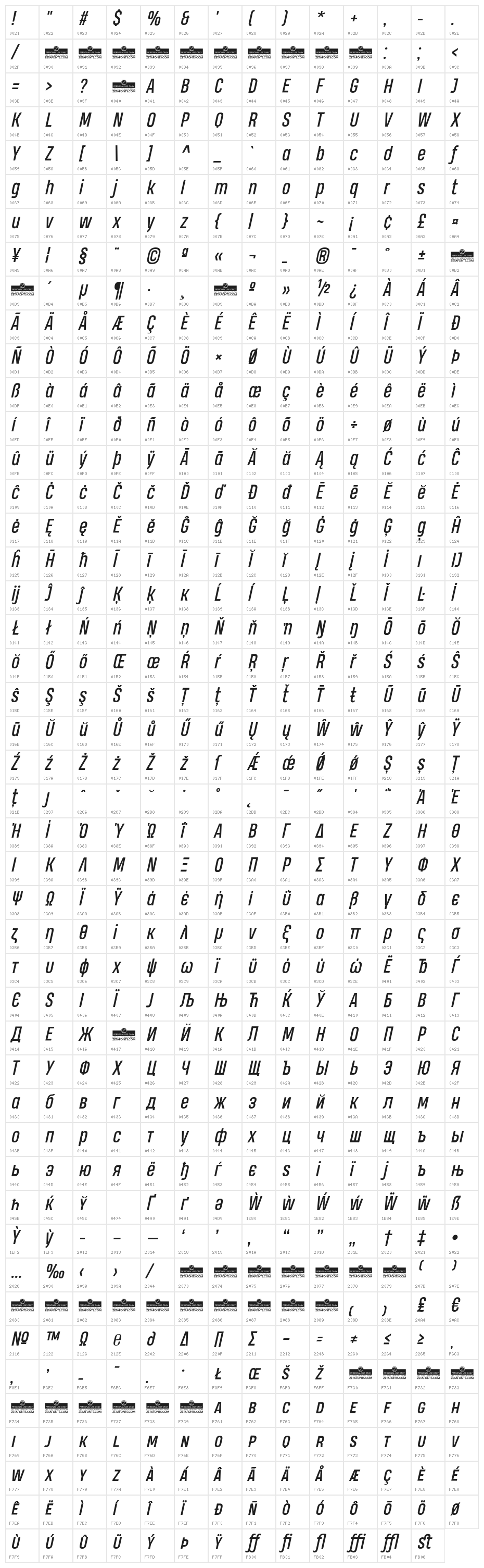 Heading Pro Trial Italic Character Map