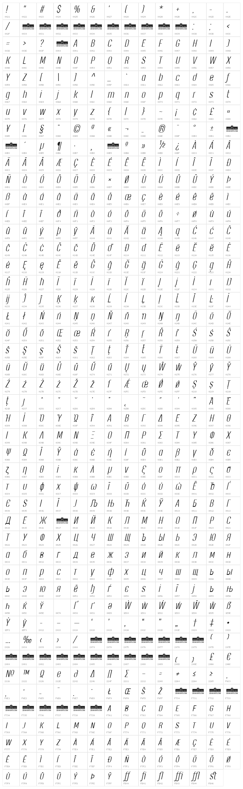Heading Pro Trial Light Italic Character Map
