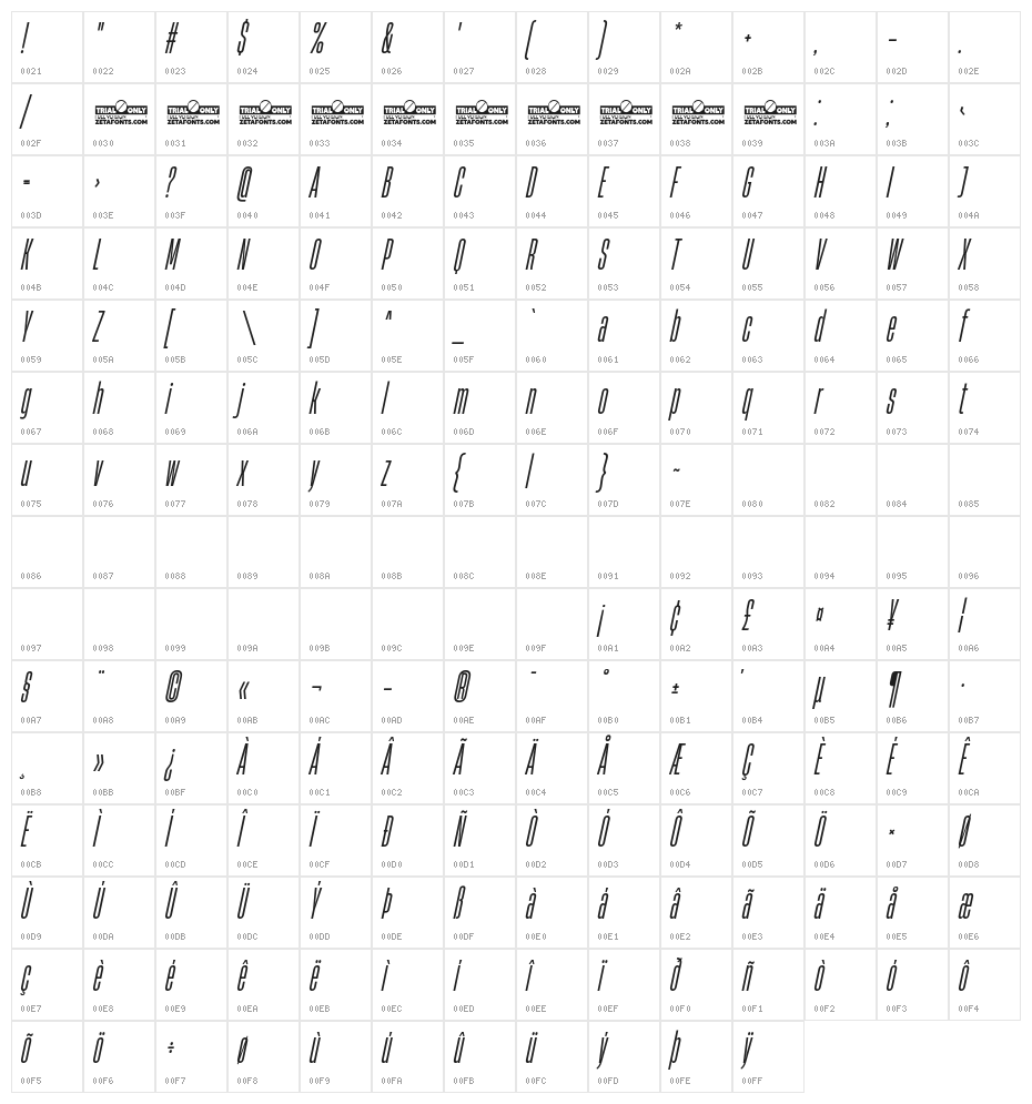 HeadingNow Trial 14 Regular Italic Character Map