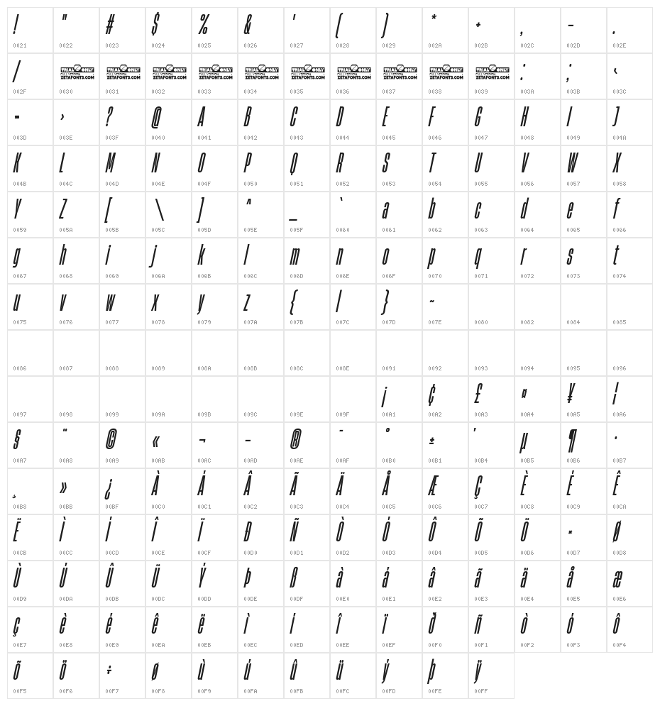 HeadingNow Trial 15 Medium Italic Character Map
