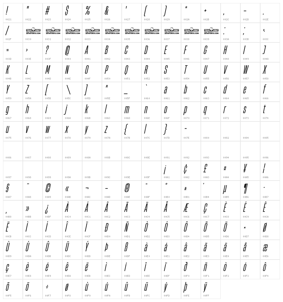HeadingNow Trial 24 Regular Italic Character Map