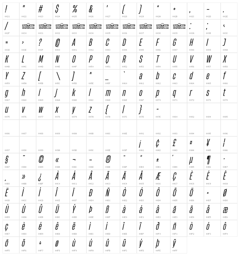 HeadingNow Trial 34 Regular Italic Character Map
