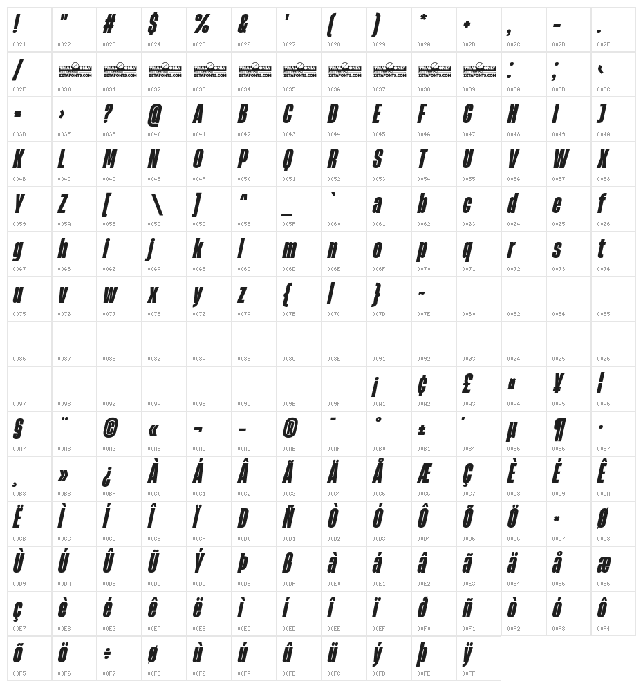 HeadingNow Trial 38 Heavy Italic Character Map