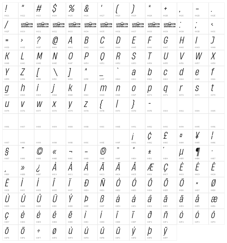 HeadingNow Trial 53 Book Italic Character Map