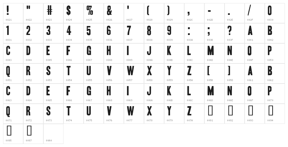Headline One HPLHS Character Map
