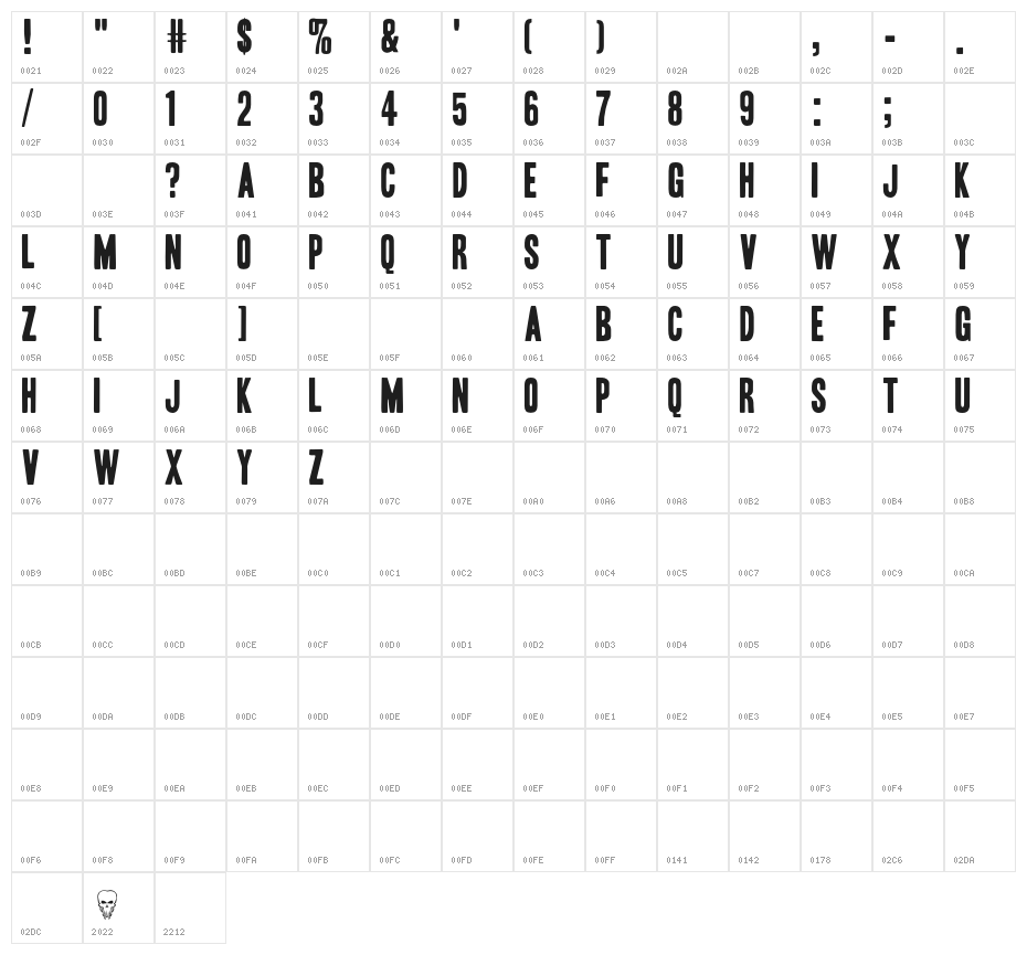 HeadlineHPLHS-One Character Map