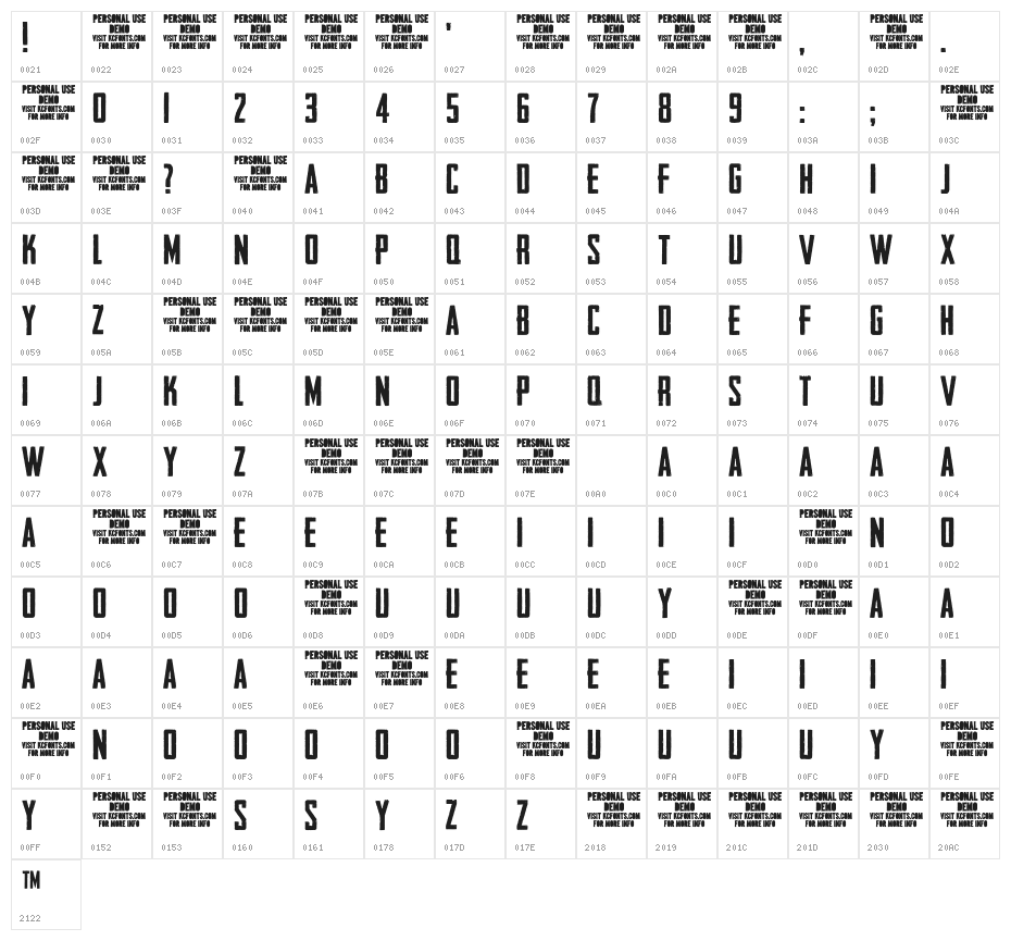 Headliner No. 45 Character Map