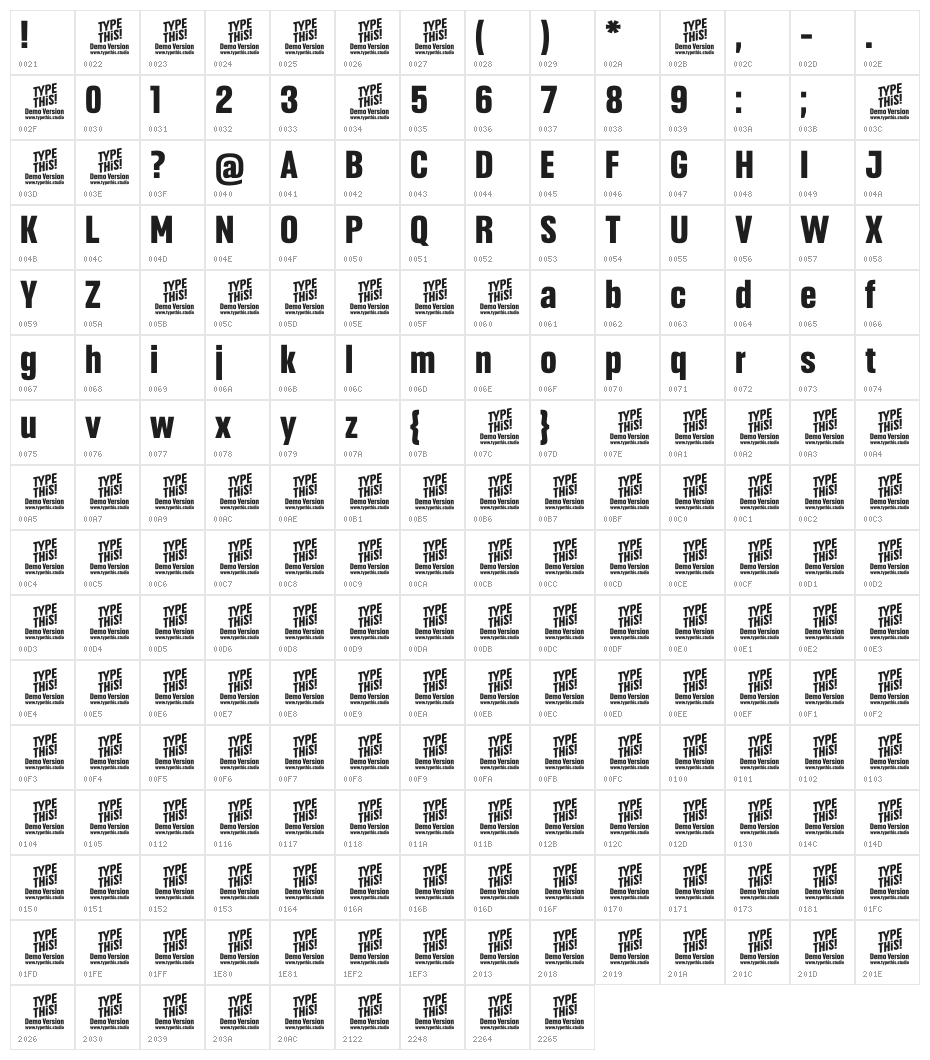 Headlines Bold Character Map