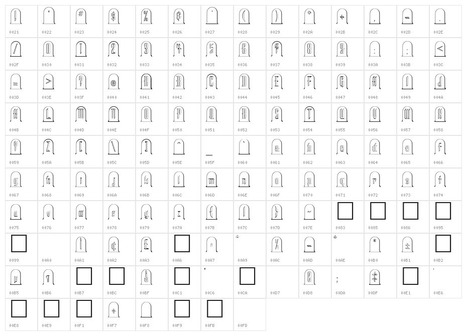 Headstone Regular Character Map