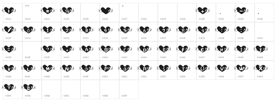 Heart Font Character Map