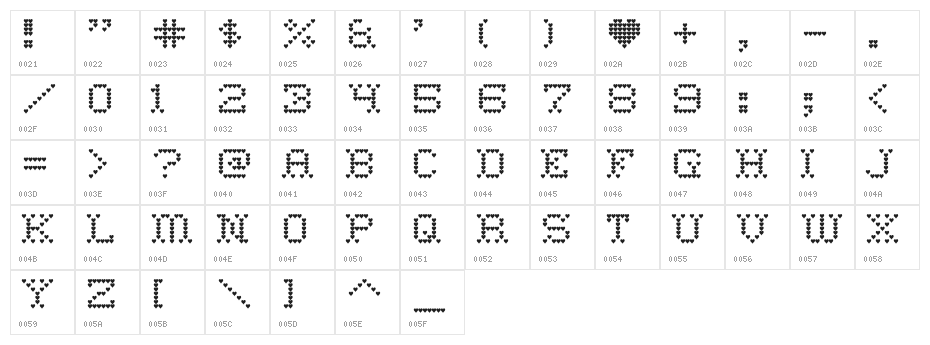 Heart Sweet Heart Character Map