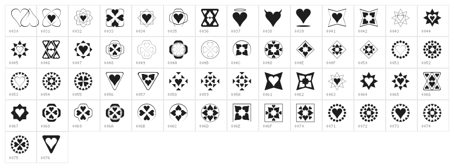 Heart Things Character Map