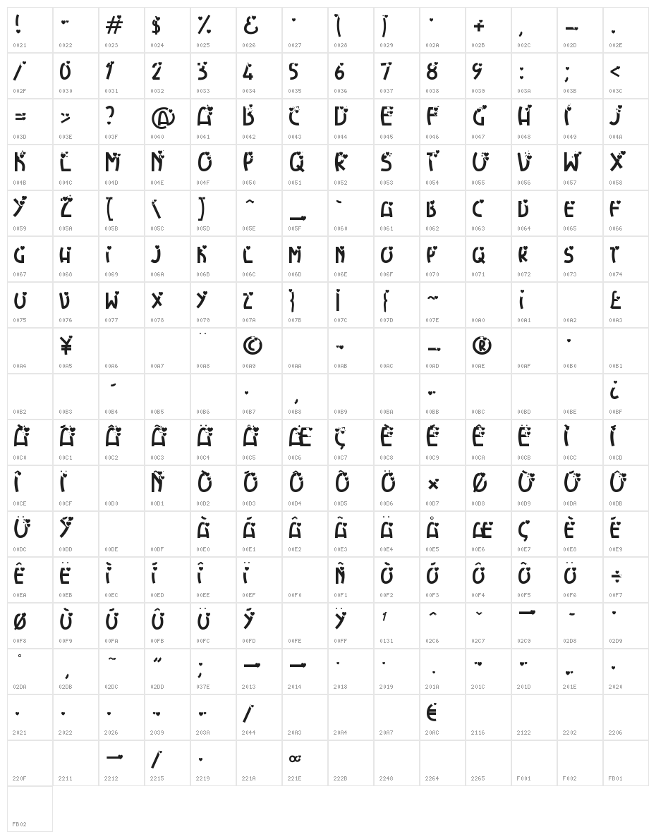 HeartExplosion Character Map
