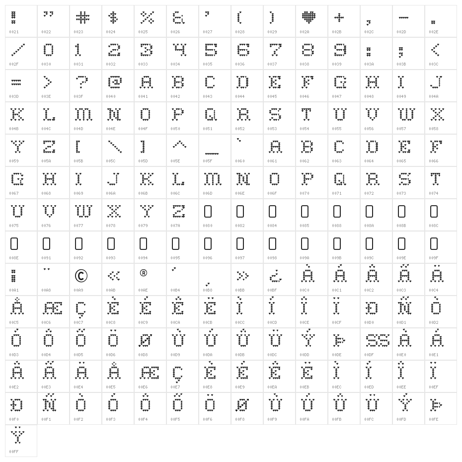 HeartSweetHeart-Regular Character Map