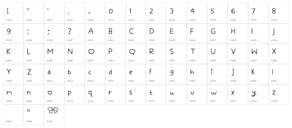 Heartfullie Regular Character Map
