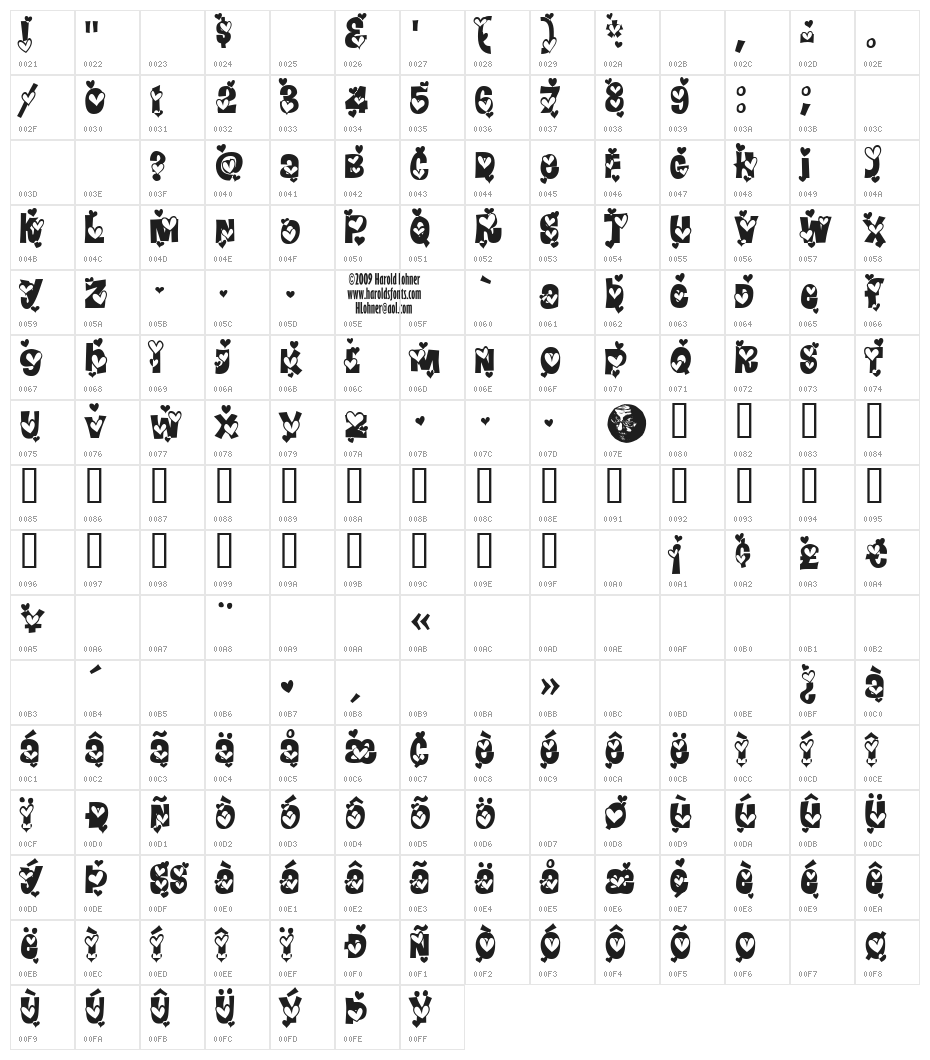 Heartland Regular Character Map
