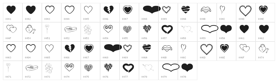 Hearts BV Character Map