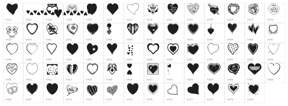 Hearts Galore Character Map
