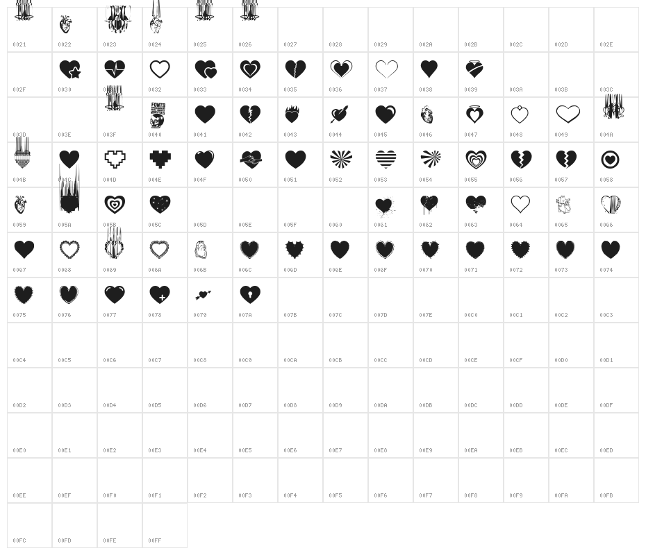 Hearts Salad Character Map