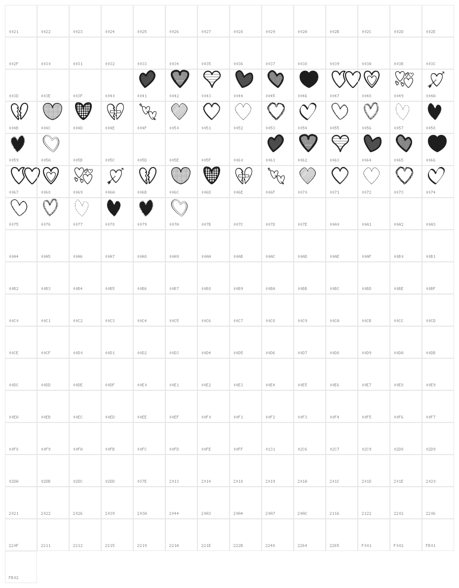 Hearts St Character Map