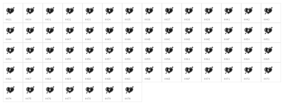 Hearts and Arrows Regular Character Map