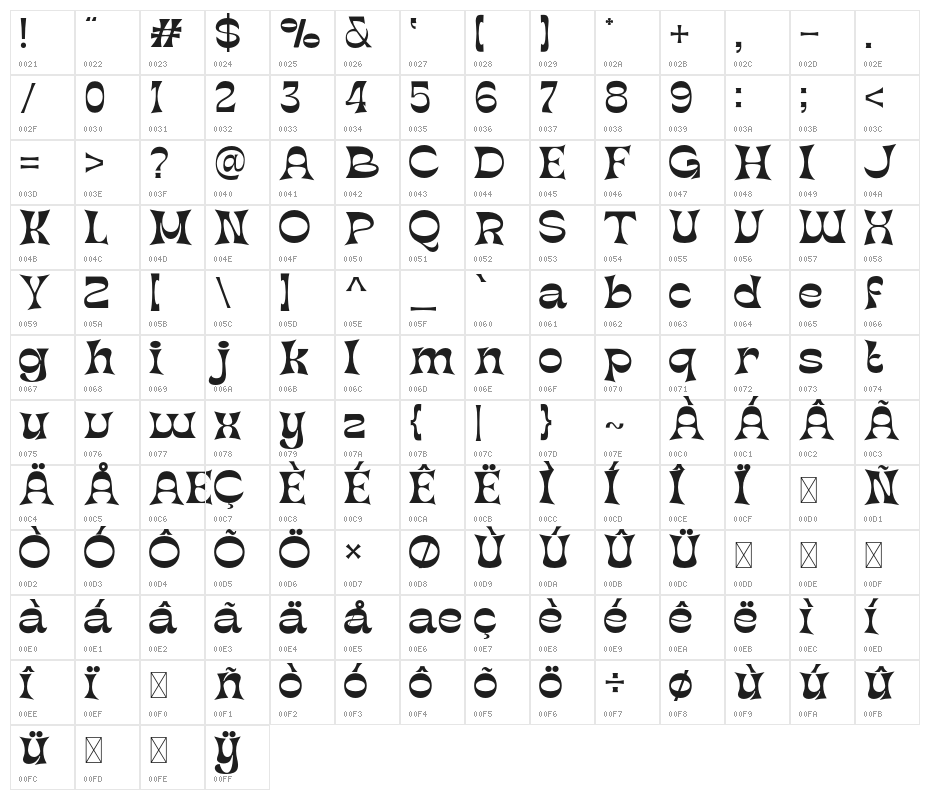 HeatingElegant-Regular Character Map