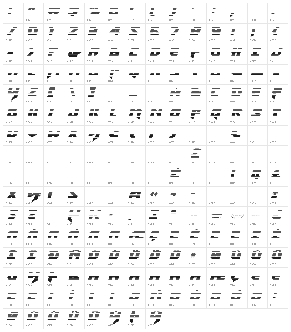 Heavy Copper Gradient Italic Character Map