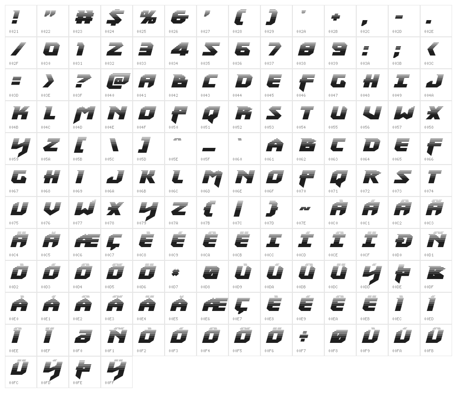 Heavy Copper Halftone Italic Character Map