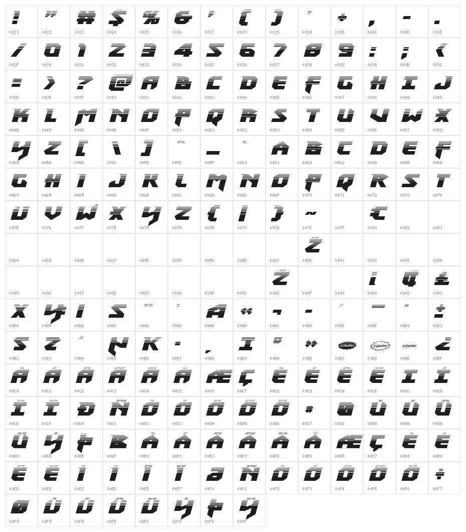 Heavy Copper Halftone Italic Character Map
