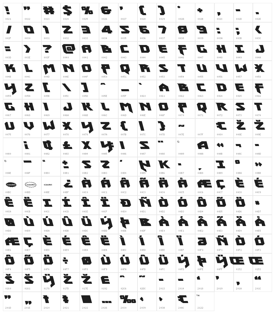 Heavy Copper Leftalic Character Map