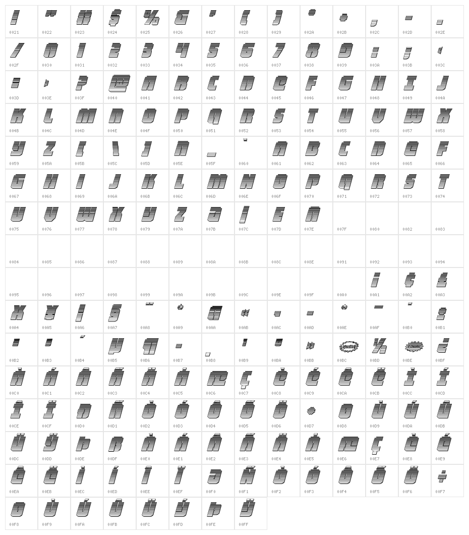Heavy Falcon Chrome Italic Character Map